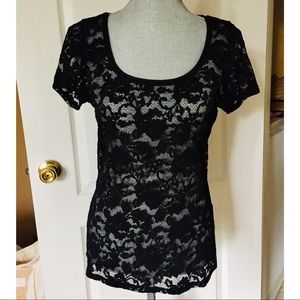 WHBM* Black Lace Short Sleeve Top